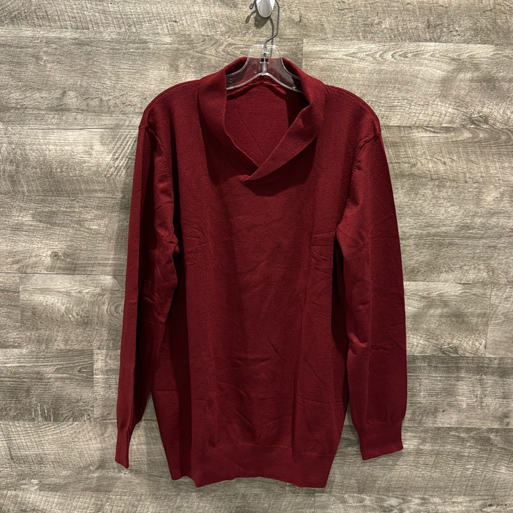 Amazon Mens NWOT Burgundy Long Sweater in Acrylic/ Spandex Brand with V-Neck.